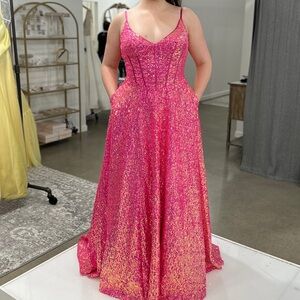 Pink sequin ball gown